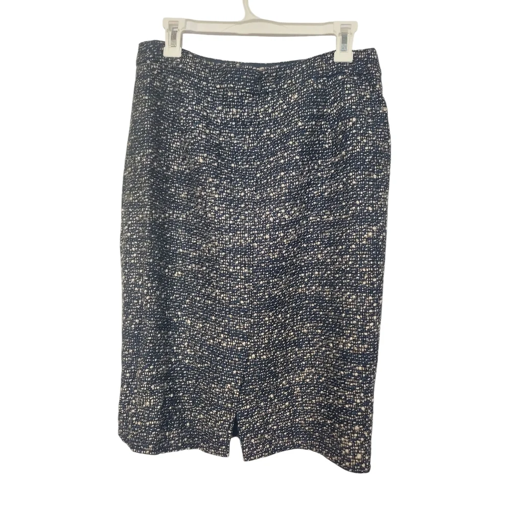 J. Crew Navy, Cream, and Gold Tweed Pencil Skirt Size 8